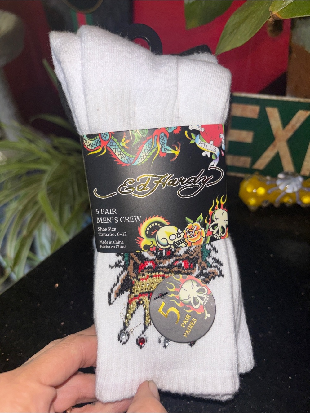 Ed Hardy Men's Crew Socks - White (5 Pair)